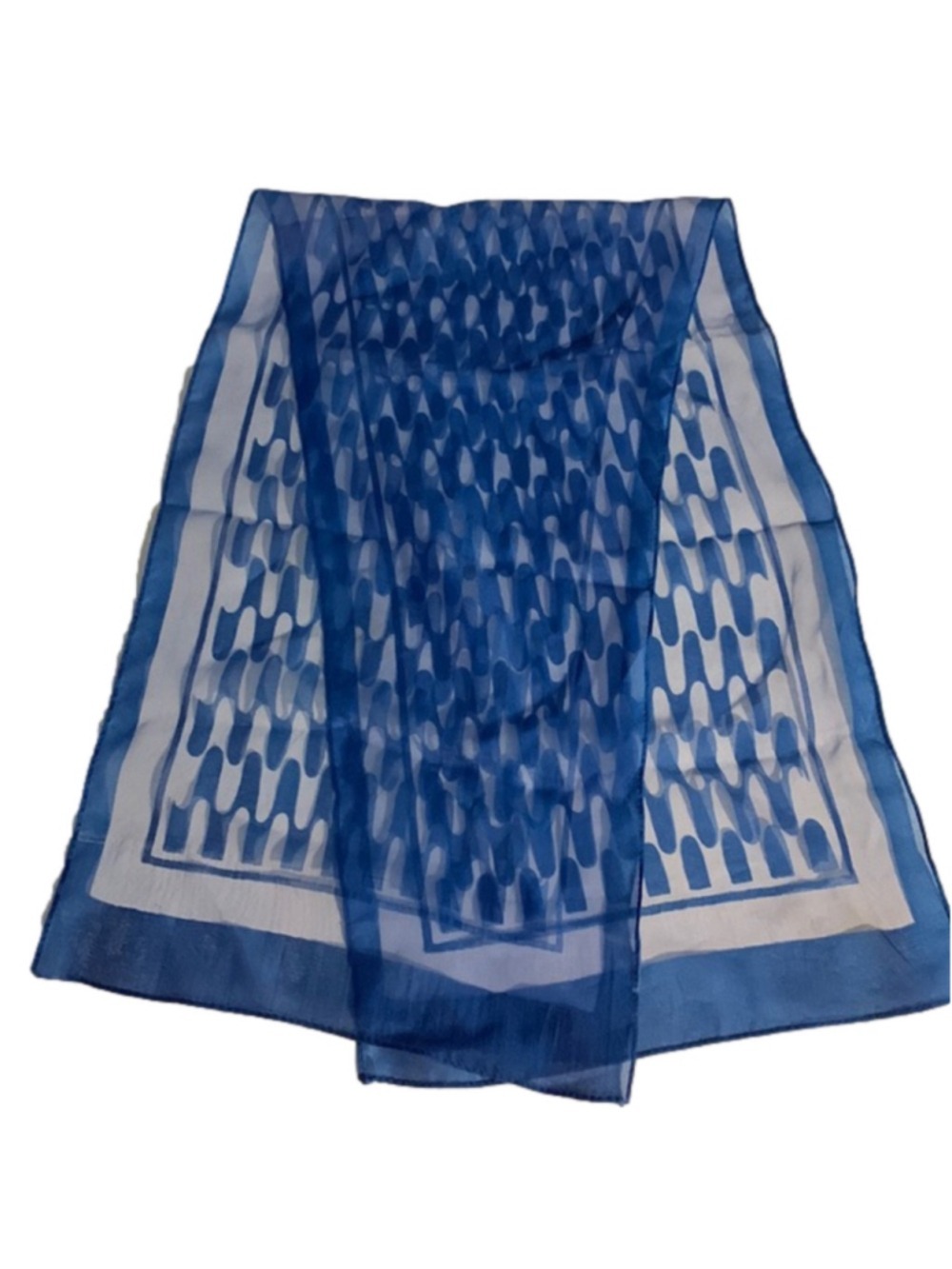 Sheer blue wavy geometric patterned scarf